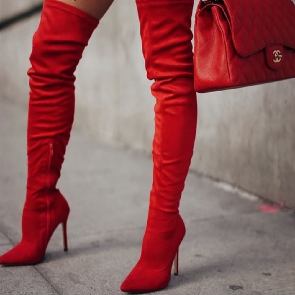 Steve Madden Dominique Red Thigh Stretch Boots Sz 8